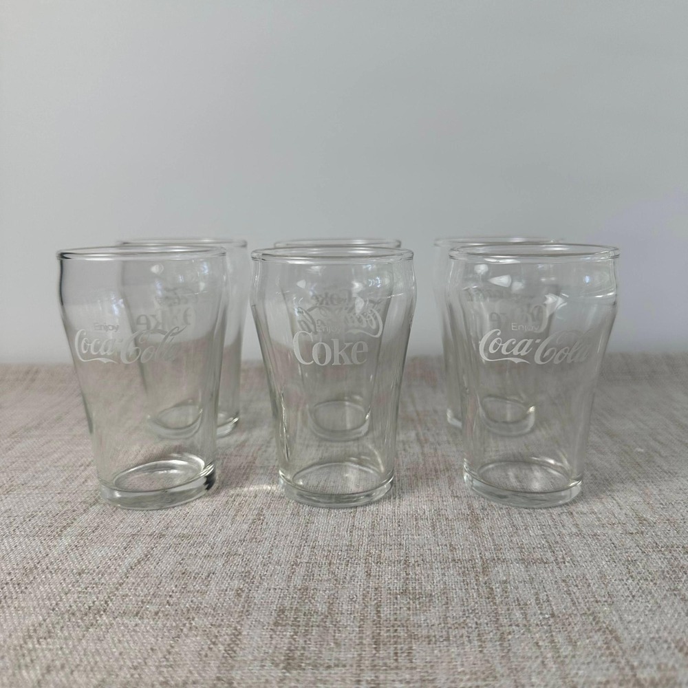 Vintage Coca-Cola Enjoy Coke 6 Oz Petite Glasses Set of 6 1970s